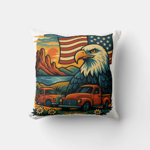 Cojín Decorativo Eagle Glory Vintage Tee - Bandera Patriótica Ameri