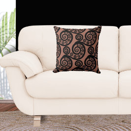 Cojín Decorativo Earthy Bronze & Black Fern Frond Swirl