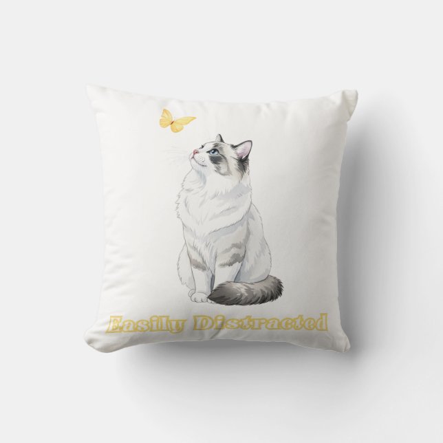 Cojín Decorativo Easily Distracted Cute Cat & Butterfly Design (Anverso)