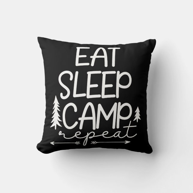 Cojín Decorativo Eat Sleep Camp Repeat Funny (Anverso)