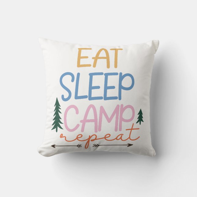 Cojín Decorativo Eat Sleep Camp Repeat Funny (Anverso)