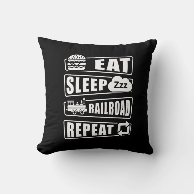 Cojín Decorativo Eat Sleep Railroad Repeat Steam Train (Anverso)