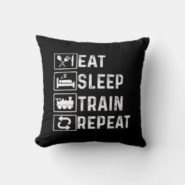 Cojín Decorativo Eat Sleep Train Repeat Steam Train Railroad Lover
