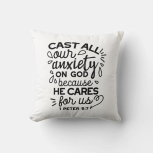 Cojín Decorativo Echa Toda Tu Ansiedad – 1 Pedro 5:7 Versículo Bíbl