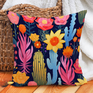 Cojín Decorativo Ecléctico Amarillo Rosa Rojo Azul Marino Floral Ca