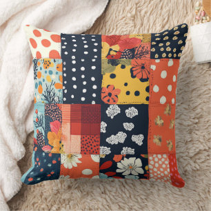 Cojín Decorativo Ecléctico floral patchwork azul coral de cottage