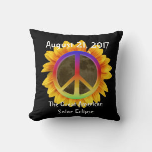 Cojín Decorativo Eclipse solar, símbolo de girasol y paz de 2017