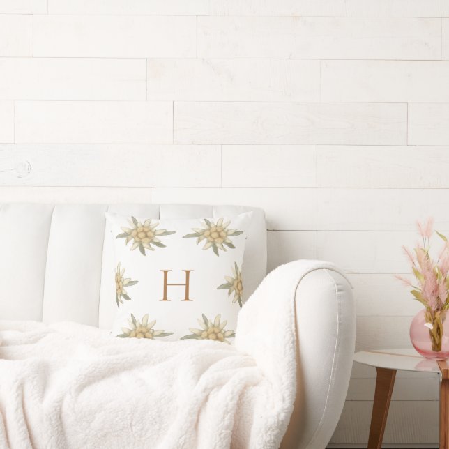 Cojín Decorativo Edelweiss inicial botánica de invierno blanco (Sofá)