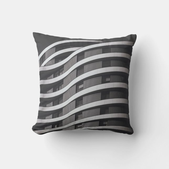 COJÍN DECORATIVO EDIFICIO COMERCIAL GRIS Y NEGRO (Anverso)