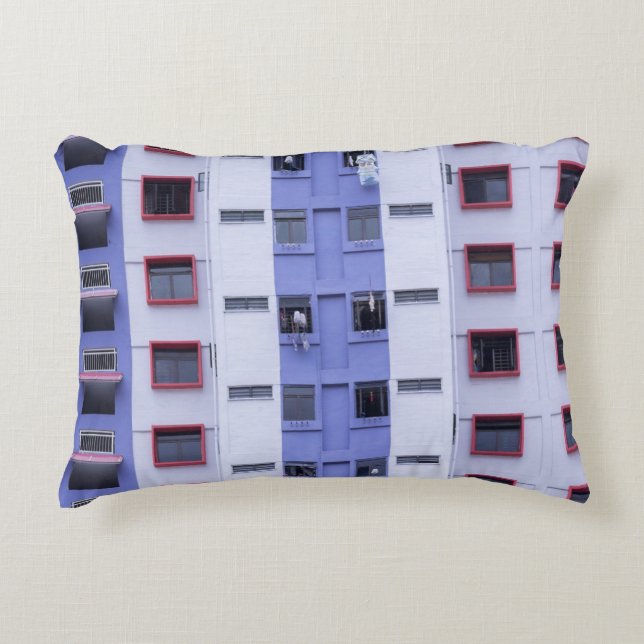 Cojín Decorativo Edificio de altura azul y blanco (Anverso)