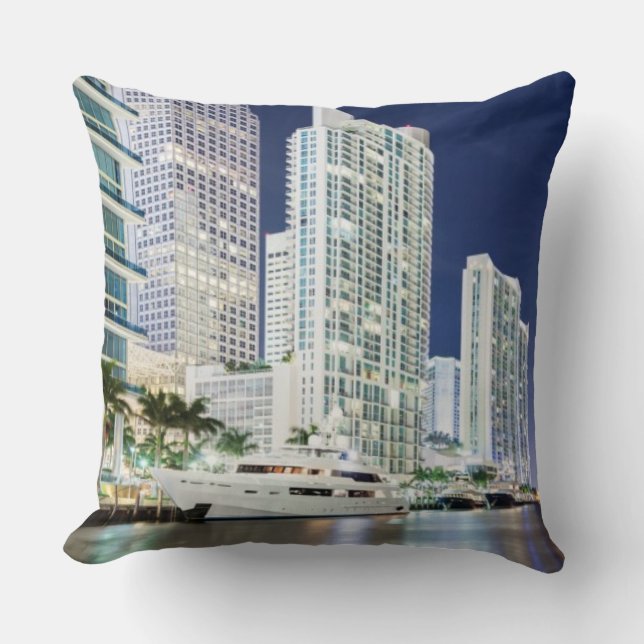 Cojín Decorativo Edificios a lo largo del río Riverwalk de Miami (Anverso)