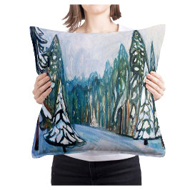 Cojín Decorativo Edvard Munch Nueva Nieve, Paisaje Forestal Inverna