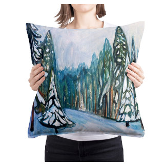Cojín Decorativo Edvard Munch Nueva Nieve, Paisaje Forestal Inverna