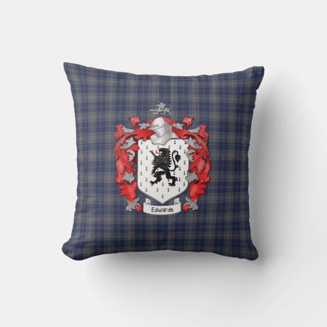 Cojín Decorativo Edwards Family Crest y Tartán Plaid (Anverso)