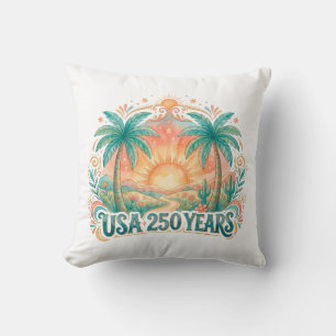 Cojín Decorativo EE. UU. 250 años palmeras patrióticas amanecer des