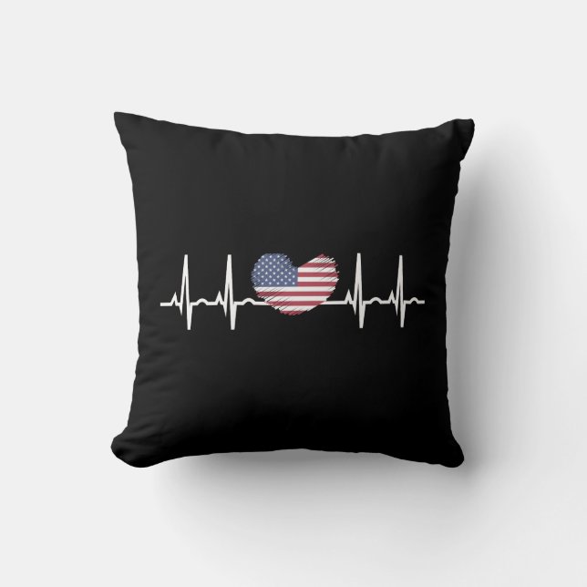 Cojín Decorativo EEUU Flag Hearbeat ECG Electrocardiografía (Anverso)