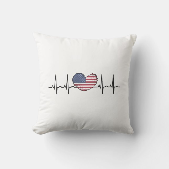 Cojín Decorativo EEUU Flag Hearbeat ECG Electrocardiografía (Anverso)