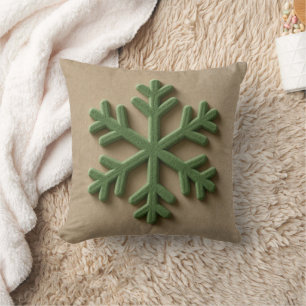 Cojín Decorativo Efecto 3D Minimalista de Copo de Nieve Beige y Ver