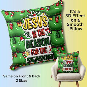 Cojín Decorativo Efecto 3D Navidad - Jesús es la Razón Verde