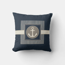 Cojín Decorativo Efecto Burlap Anchor de barco náutico a rayas