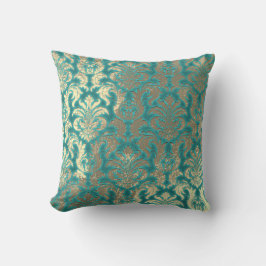 Cojín Decorativo Efecto Damask Sepia Gold Metallic Mint Blu Velvet