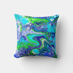 Cojín Decorativo Efecto de pintura de color azul y verde fluido