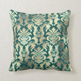 Cojín Decorativo Efecto de terciopelo Verde azulado metálico Damask