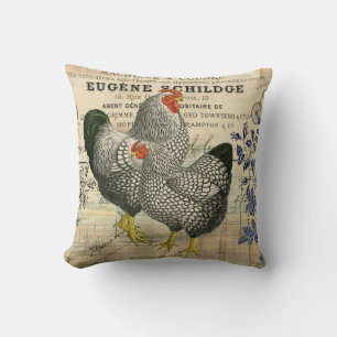 Cojín Decorativo Efímero gallo y gallina vintage