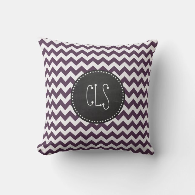 Cojín Decorativo Eggplant Purple Chevron; Retro Chalkboard (Anverso)