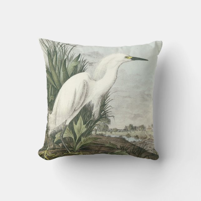 Cojín Decorativo Egret nevado por Audubon (Anverso)