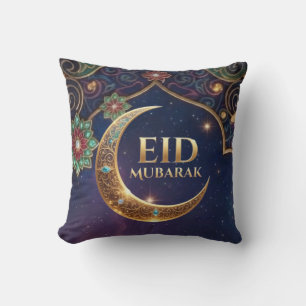 Cojín Decorativo Eid Mubarak celebración islámica dorado y azul mar
