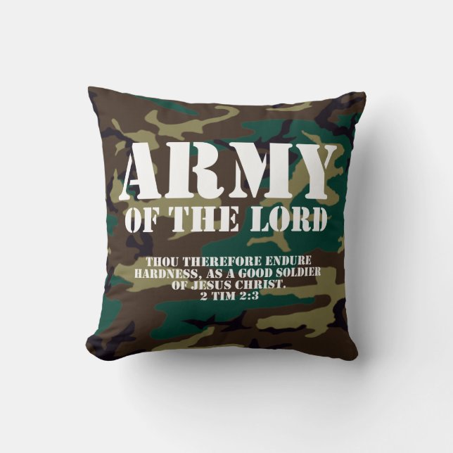 Cojín Decorativo Ejército del señor, escritura Camo de la biblia (Anverso)