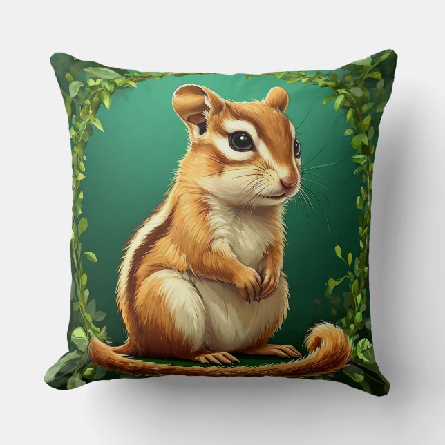 Cojín Decorativo El Adorable Chipmunk rodeado de vegetación (Anverso)