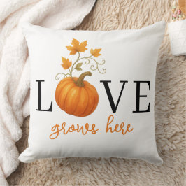 Cojín Decorativo El amor crece aquí | Letras de calabaza en otoño