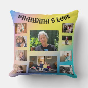 Cojín Decorativo El amor de la abuela 10 Fotos Azul Amarillo Rosa