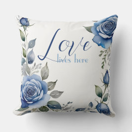 Cojín Decorativo El amor vive aquí - rosas azules