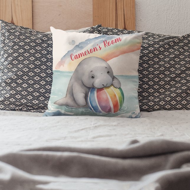 Cojín Decorativo El arcoiris manatí lindo personalizado (Subido por el creador)