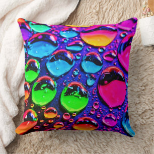 Cojín Decorativo El arte de las gotas de agua de neón brillantes