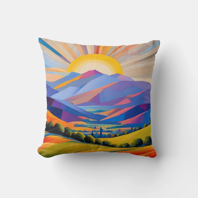 Cojín Decorativo El Arte Moderno Se Levanta Sobre Colinas Con Árbol (Anverso)