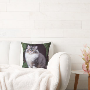 Cojín Decorativo El Banjo del persa: Un deslumbrante gris y blanco