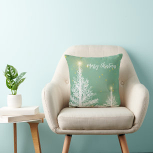 Cojín Decorativo El brillante fondo azul del árbol de Navidad