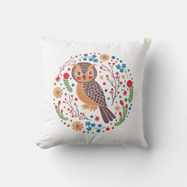 Cojín Decorativo El búho de cuernos retro (Anverso)