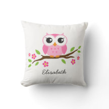 El búho rosado lindo en rama floral personalizó
