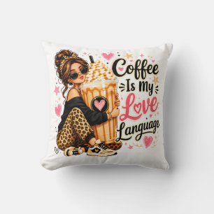 Cojín Decorativo El Café Es Mi Lenguaje del Amor – Frase para Amant