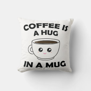 Cojín Decorativo El café es un abrazo en un tazón de Kawaii