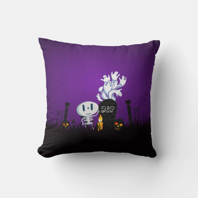 Cojín Decorativo El cementerio de Halloween Spooky Cute Skeleton y  (Anverso)