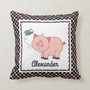 Cojín Decorativo El cerdo lindo en colores negros de w, personaliza