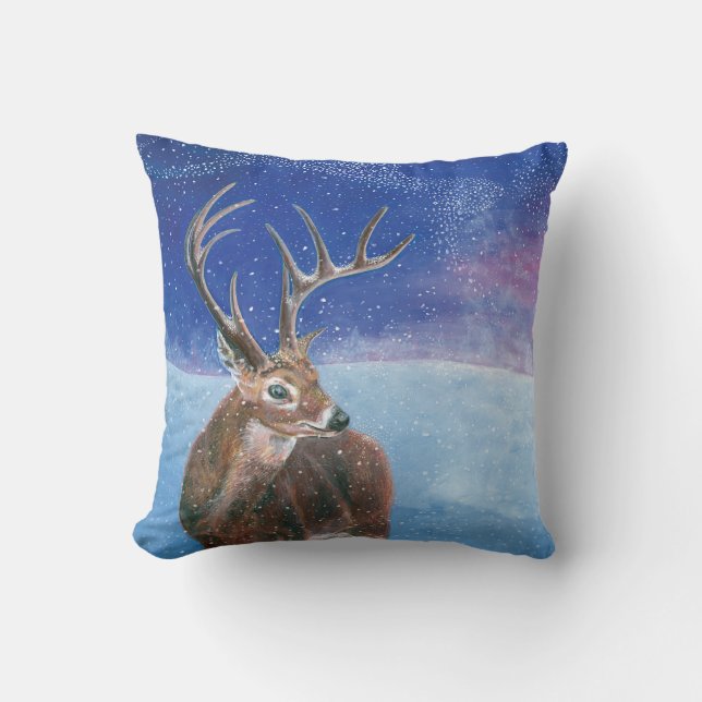 Cojín Decorativo El ciervo rojo durante el invierno (Anverso)