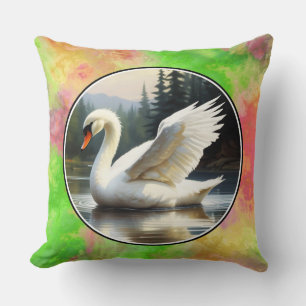 Cojín Decorativo El cisne con las alas al aire libre se desliza por