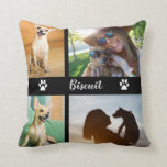 Cojín Decorativo El collage del perro de 4 fotos con la pata<br><div class="desc">Almohada con monograma del perro con dos impresiones de la pata por ambas partes que ofrecen 4 fotos de su bebé de la piel.</div>